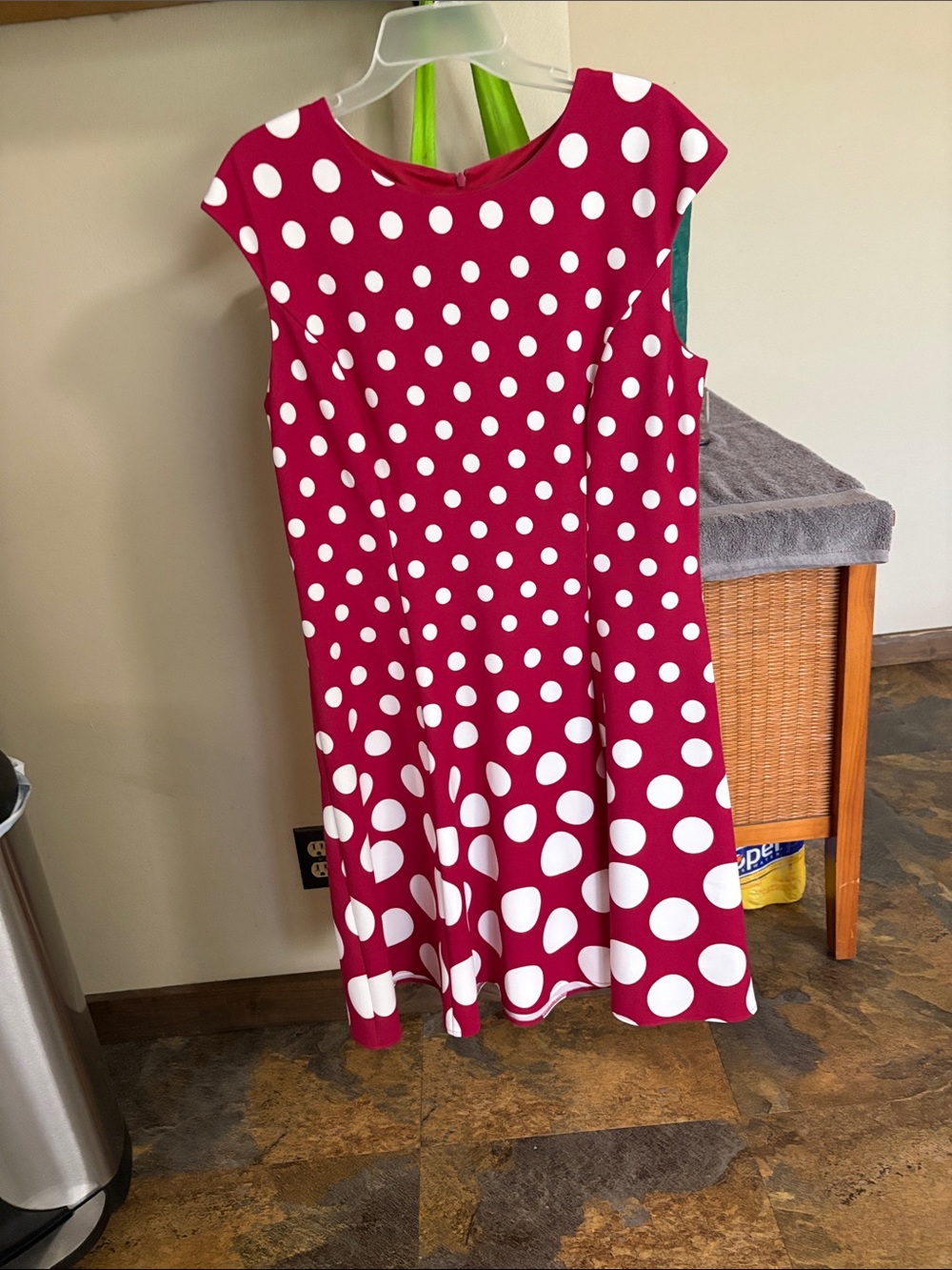 London Times Red and White Polka Dot Fit-and-Flare Midi Dress